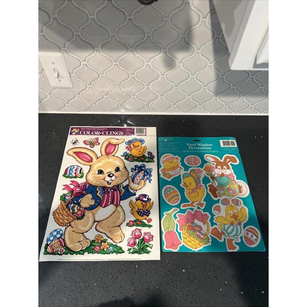 Lot 2 Vintage Easter Spring Window It Clings Rabbits Ducks Easter Eggs
